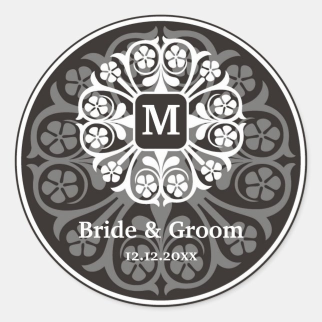 Adesivo Prata Negra Inicial M Monograma Fim do Partido dos (Frente)