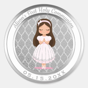 Adesivo Prata Quatrefoil do comunhão santamente da menina