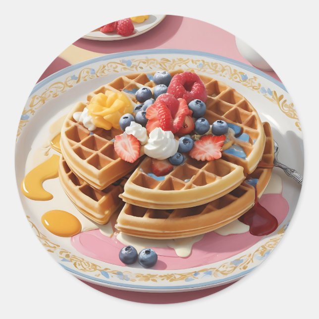 Adesivo Prato de Café da Manhã Waffle de Frutas Vermelhas (Frente)