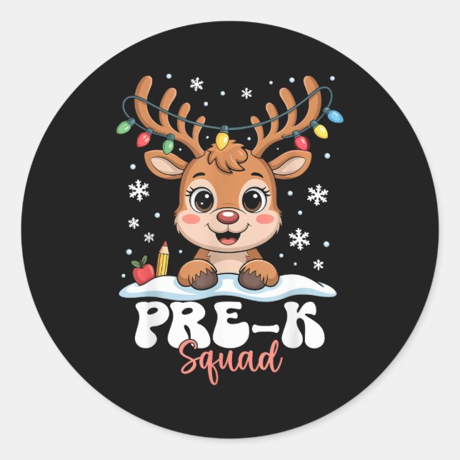 Adesivo Pre-k Squad Reindeer Christmas Lights Cute Winter  (Frente)
