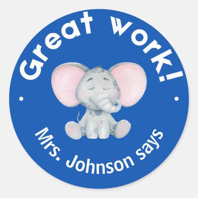 Adesivo Prêmio para Estudantes de Elefante de Cores Aquáti (Frente)