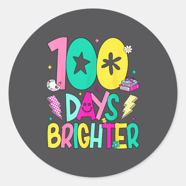 Adesivo Preppy 100 Days Brighter Happy 100th Day Of School (Frente)