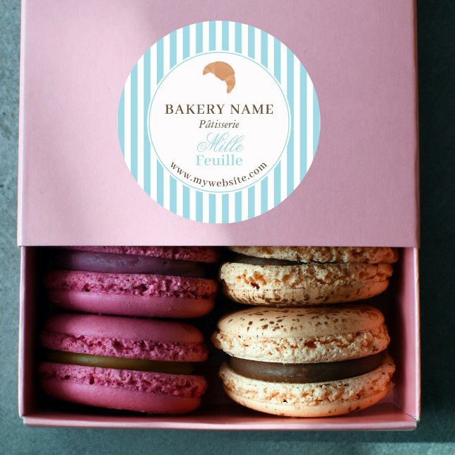 Adesivo Preppy Blue Brown Stripes Bakery Logo Product (Preppy Blue Brown Stripes Bakery Logo Product Classic Round Sticker)