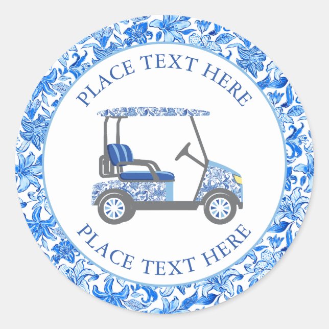 Adesivo Preppy Blue & White Flowers Golf Cart (Frente)