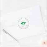 Adesivo Preppy Green and Pink Wedding Pickleball<br><div class="desc">These custom stickers are perfect for bachelorette parties, couples showers, weddings and more with a pickleball theme. These stickers feature illustrations of heart shaped pickleball paddles and a pickleball and are ready to be customized with your own headline, initials on the paddles and full names below all with a preppy...</div>