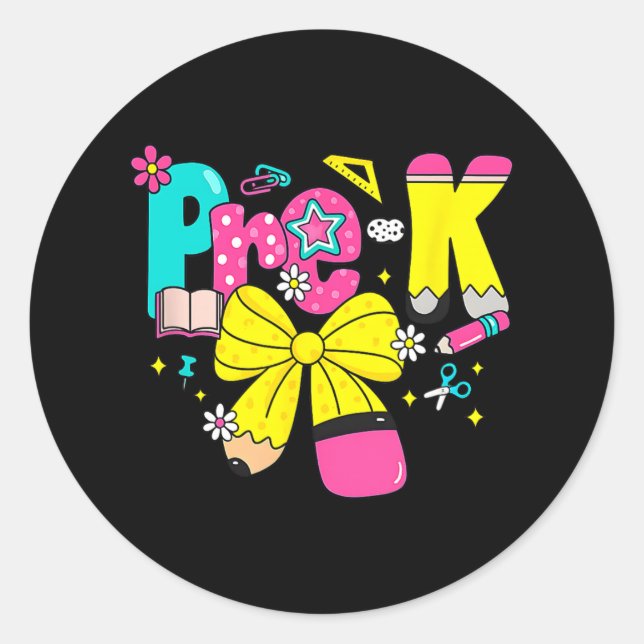 Adesivo Preppy Pre-k Pencil Bow Back To School Teacher Gir (Frente)