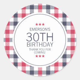 Adesivo Preppy Red White e Xadrez Azul Obrigado Aniversári