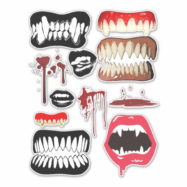 Adesivo Presas de vampiro Dentes de Halloween Arte de horr (Frente)