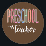 Adesivo Preschool Teacher Back to School Daycare<br><div class="desc">Preschool Teacher Back to School Daycare Appreciation Thank Gift. Perfect gift for your dad,  mom,  papa,  men,  women,  friend and family members on Thanksgiving Day,  Christmas Day,  Mothers Day,  Fathers Day,  4th of July,  1776 Independent day,  Veterans Day,  Halloween Day,  Patrick's Day</div>