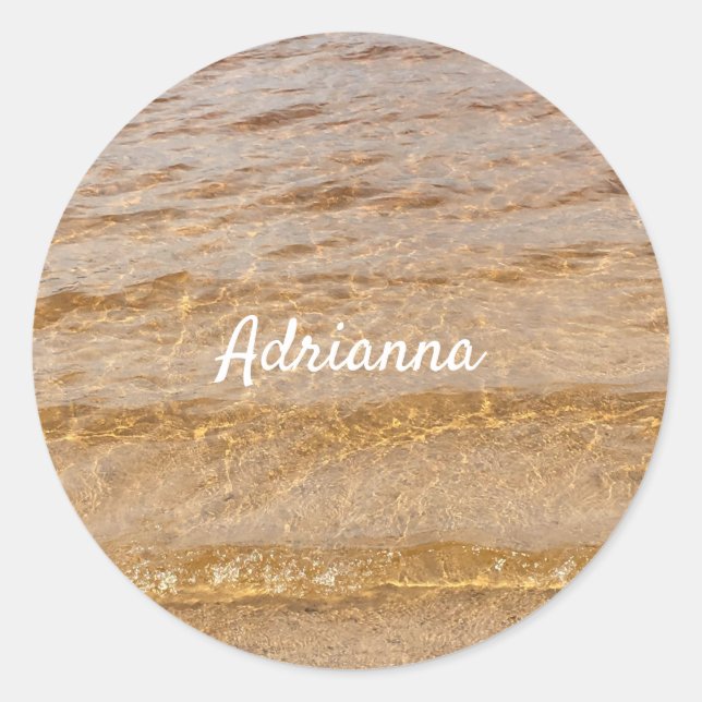 Adesivo Presente com Nome de Ondas de Água do Mar na Praia (Frente)