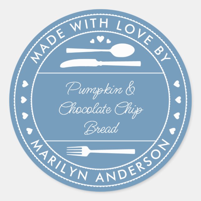 Adesivo Presente Comida Azul Feito Com Amor (Frente)