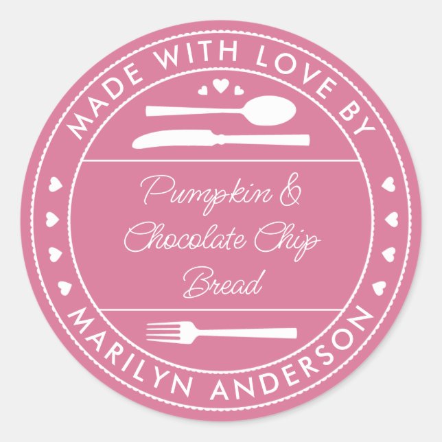 Adesivo Presente Comida Rosa Feito Com Amor (Frente)