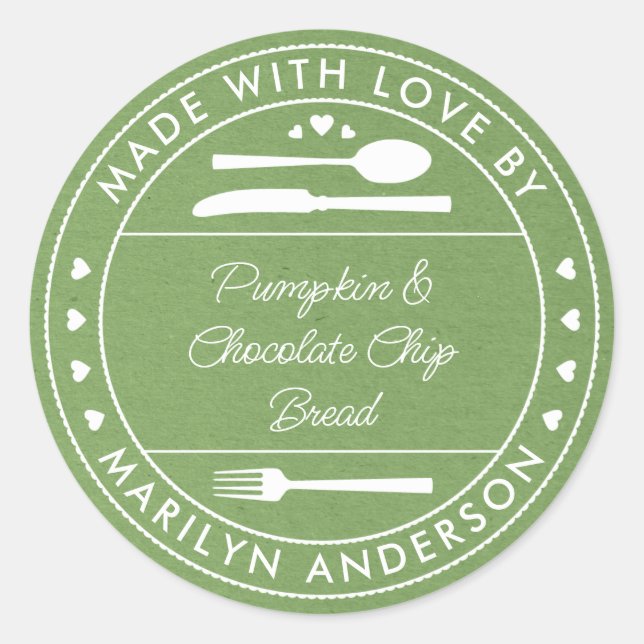 Adesivo Presente Comida Verde Kraft Feito Com Amor (Frente)