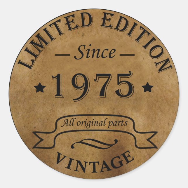 Adesivo Presente de aniversário de 1975 vintage (Frente)