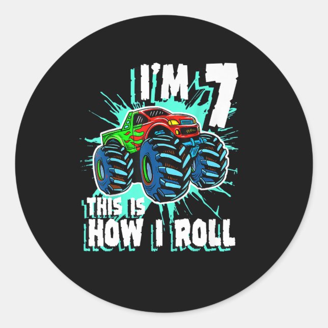 Adesivo Presente de aniversário de 7 anos para Monster Tru (Frente)