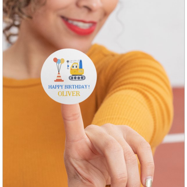 Adesivo Presente de Aniversário do Tema de Construção (Criador carregado)