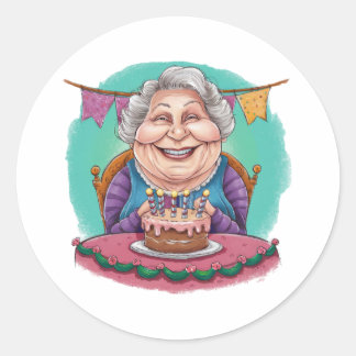 Adesivo Presente de Bolo de Aniversário da Vovó Fofa