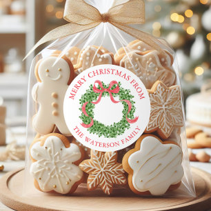 Adesivo Presente de Boxwood Wreath de Natal Arco Vermelho