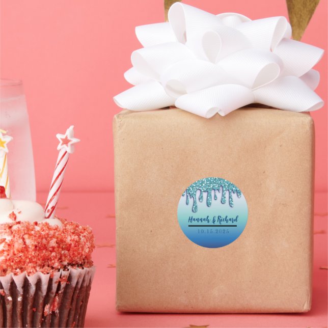 Adesivo Presente de Casamento Brilho Azul Água Gota (Festa)