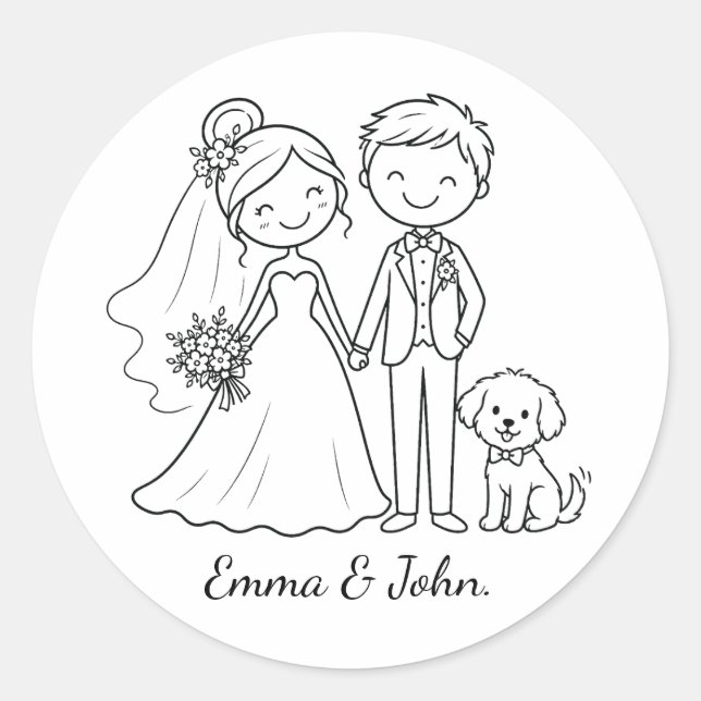 Adesivo Presente de casamento de cachorro caprichoso fofo  (Frente)