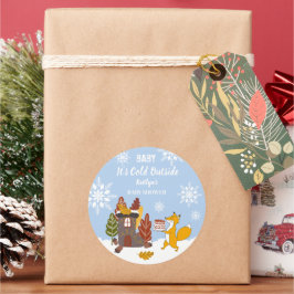 Adesivo Presente de Chá de fraldas Fox Winter Snowflakes