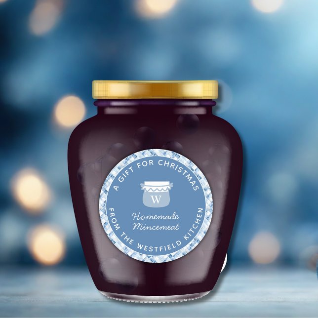 Adesivo Presente de Comida de Natal Azul Dusty (Dusty Blue Christmas Holiday Food Gift Classic Round Sticker Label Mincemeat)