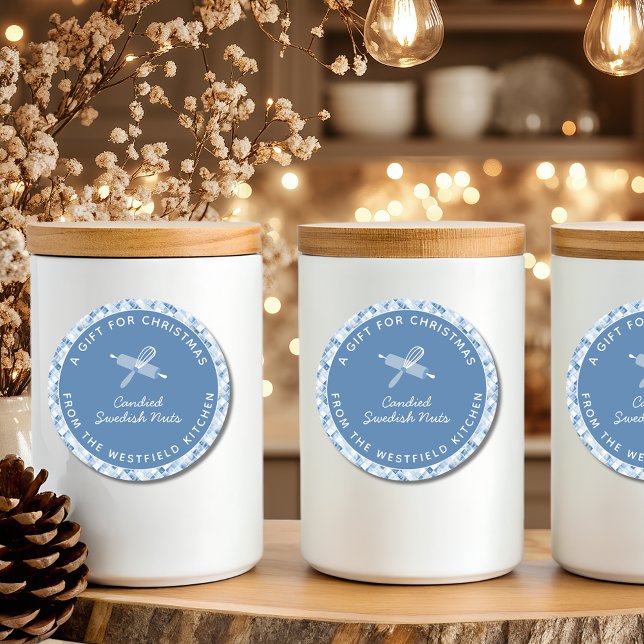 Adesivo Presente de Comida de Natal Azul Dusty (Dusty Blue Christmas Holiday Food Gift Round Sticker Label)