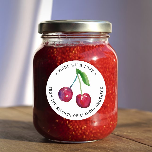 Adesivo Presente de cozinha de decoração de saltos de retr (This cute cherry label features my own original watercolor artwork.)