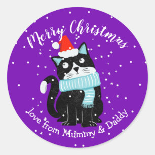 Adesivo presente de feliz do gato de Natal