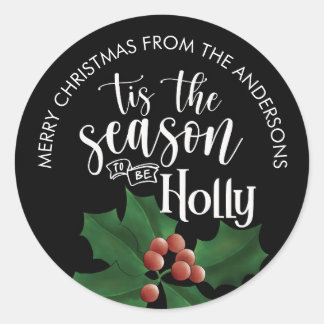 Adesivo Presente de Natal Aquarela Amora e Folhas em Preto