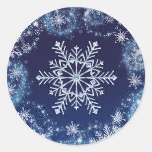 Adesivo Presente de Natal Azul e Branco com Flocos de Neve