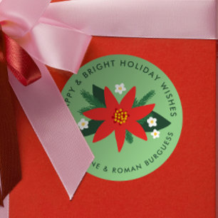 Adesivo Presente de Natal Clássico de Poinsettia Verde