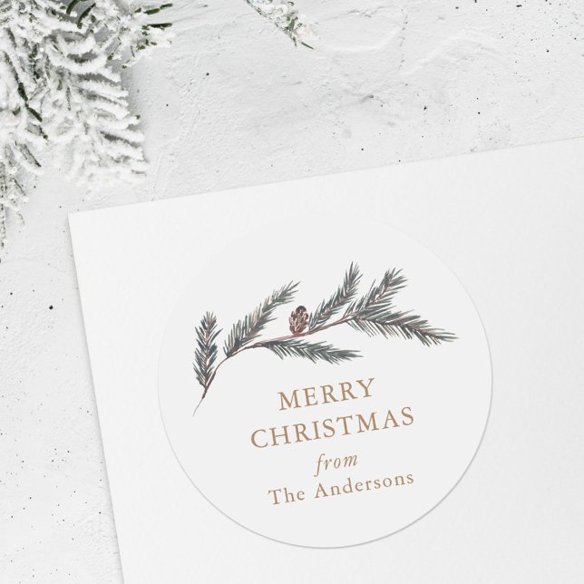 Adesivo Presente de Natal de Galho de Pinheiro em Aquarela (Criador carregado)