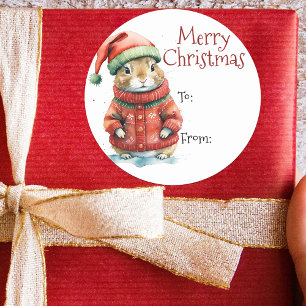 Adesivo Presente de Natal de Hamster com Chapéu de Papai N