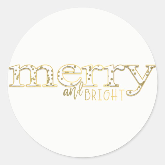 Adesivo Presente de Natal em Ouro Branco Merry & Bright (Frente)