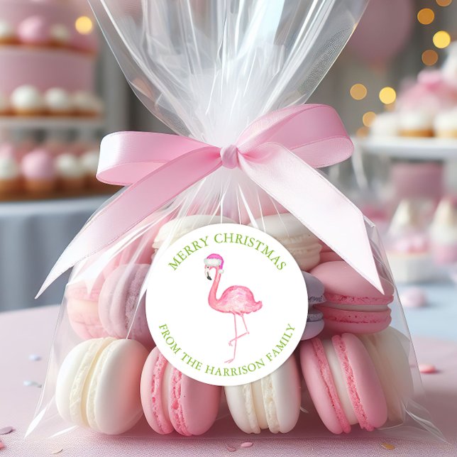 Adesivo Presente de Natal Flamingo Rosa Aquarela (Criador carregado)