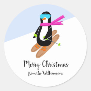 Adesivo Presente de Natal no Natal do Pinguim de Esqui