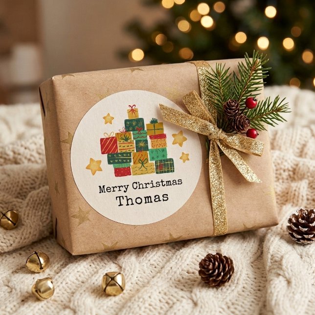 Adesivo Presente de Natal Personalizado Empilhado (Criador carregado)