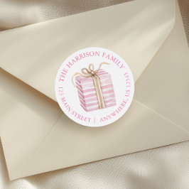 Adesivo Presente de Natal Rosa Aquarela Endereço de Devolu