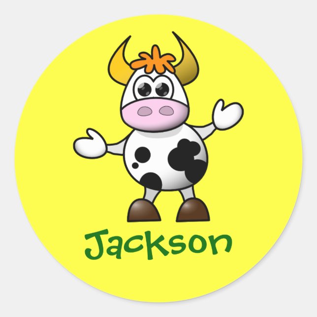 Adesivo Presente de Nome Personalizado de Vaca de Cartoon  (Frente)