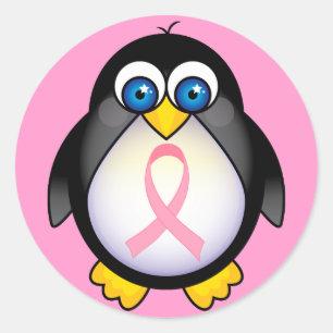 Adesivo Presente de Penguin de Fita Rosa de Câncer da Mama