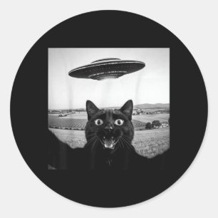 Adesivo Presente Divertido de Gato Preto Selfie Ufo Alien 