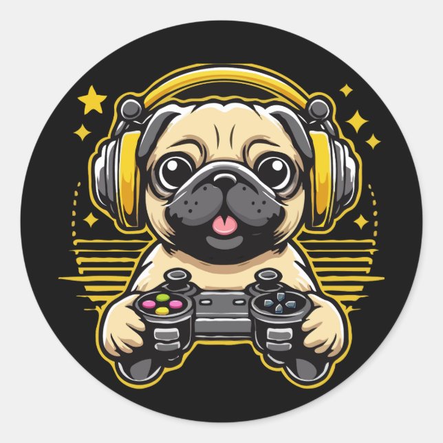 Adesivo Presente no jogo Gamer Pug Gaming Pugs (Frente)