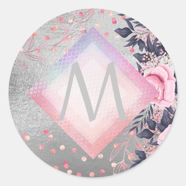 Adesivo Presente no Marinho de prata do Monograma Rosegold (Frente)
