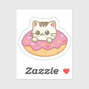 Adesivo Presente para Amante de Gatinho Kawaii Donut Rosa