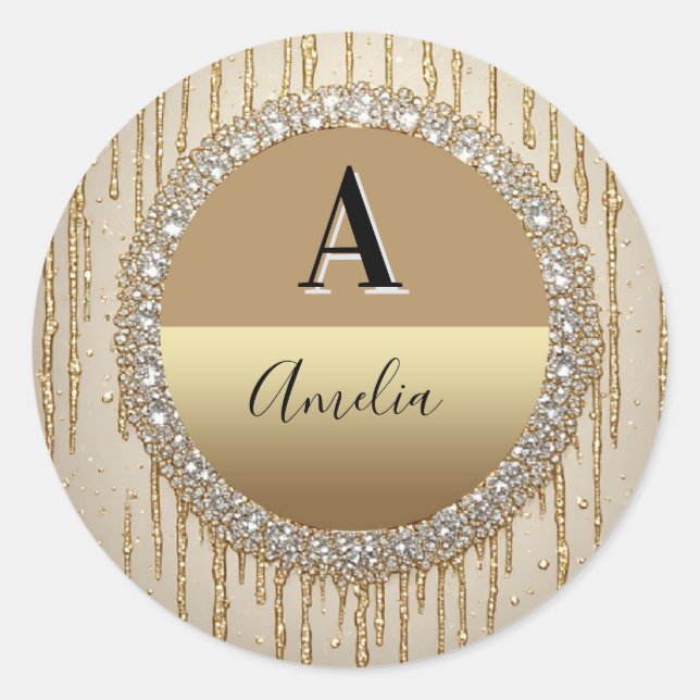 Adesivo Presente Personalizado Com Monograma Dourado Para  (Frente)