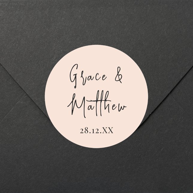 Adesivo Presente Personalizado de Casamento com Nomes em R (Personalized names wedding sticker brings soft blush elegance to celebration favors.)