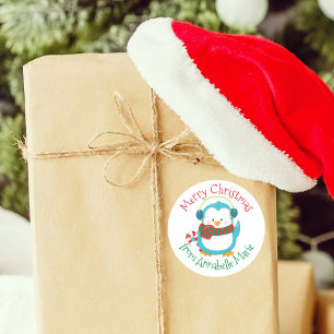 Adesivo Presente Personalizado de Natal de Pinguim Fofo