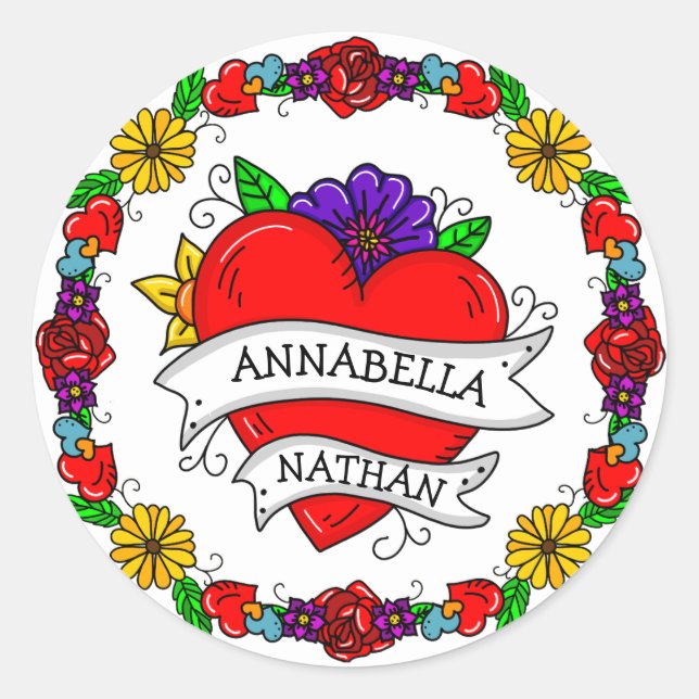 Adesivo Presente Romântico de Casal | Tatuagem Estilo Arte (Frente)