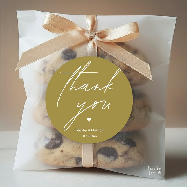 Adesivo Presentes de Agradecimento de Casamento Moderno Mí (Modern Wedding Thank You Minimal Cute Heart Gifts Classic Round Sticker in Yellow gold)
